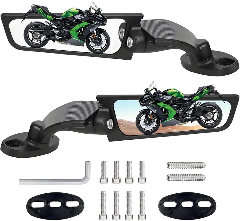 Scillky Motorcycle Mirrors Stealth Mirror Wind Wing Side Rearview Mirrors for Kawasaki Ninja 650 Ninja 500 Ninja 400 300 ZX6R ZX10R ZX4RR ZX14R Suzuki GSXR 600 750 1000 Honda CBR300R CBR500R CBR1000RR - Image 1